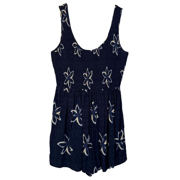 American Eagle Pants - American Eagle Navy Hawaiian Floral Smocked Sleeveless Romper S Beach Coastal